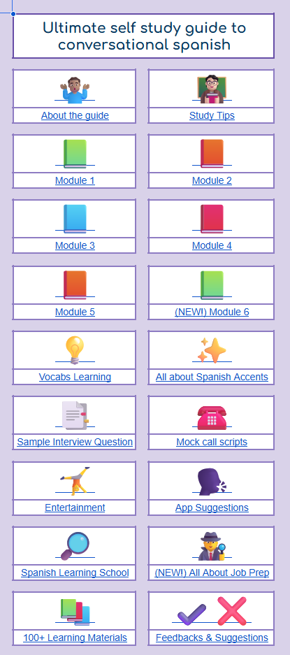 The guide's home screen, a grid of tiles for every section